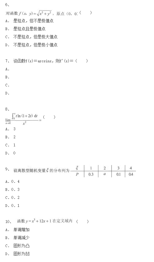 2020年湖南成人高考专升本《高等数学二》模拟试卷及参考答案五(图2)