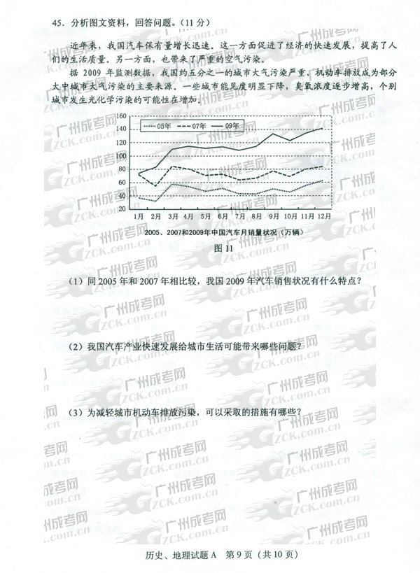 成人高考2011年高升本历史地理试题(图9)