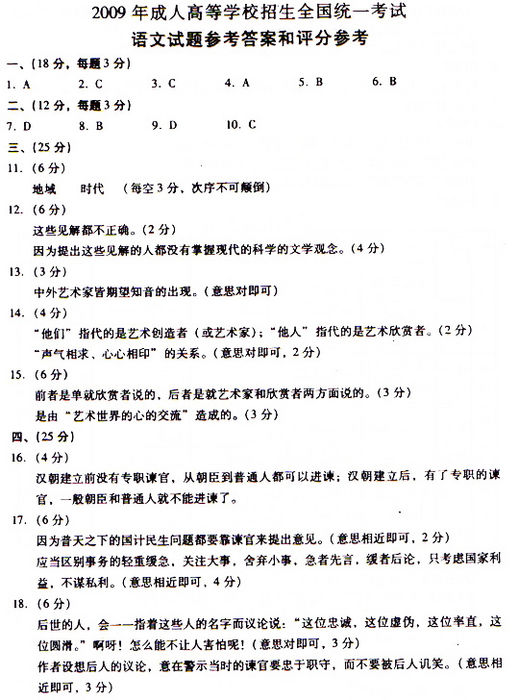 2009年成人高考高起点大学语文试题及答案(图6)