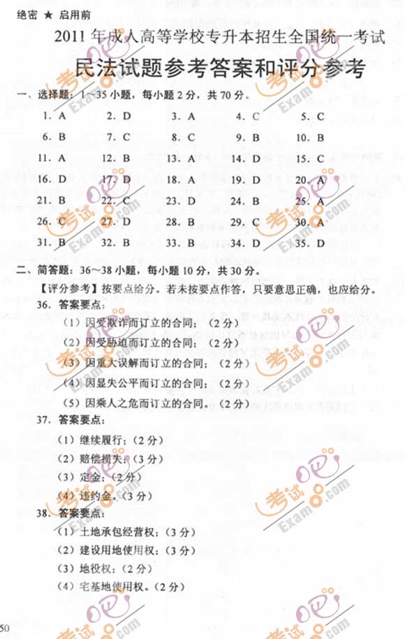 2011成人高考专升本《民法》试题及答案(图6)