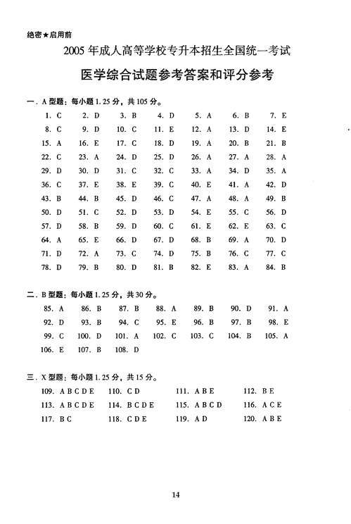 2005年成人高考专升本医学综合试题及答案(图14)