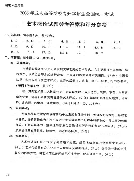 2006年成人高考专升本艺术概论试题及答案(图5)