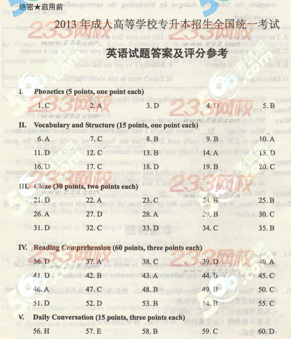 2013年成人高考专升本英语真题及答案(标准版)(图13)